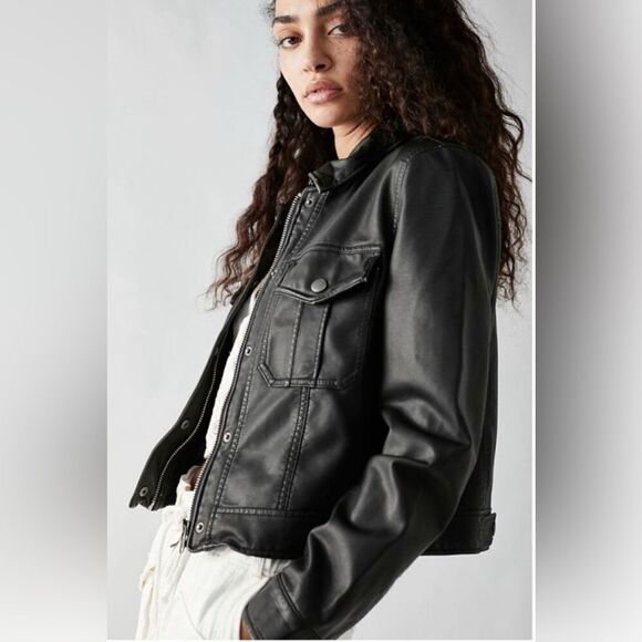 Free People Emma Shrunken Vegan Moto Jacket. 90’s Monica jacket from Friends. L - Picture 1 of 11